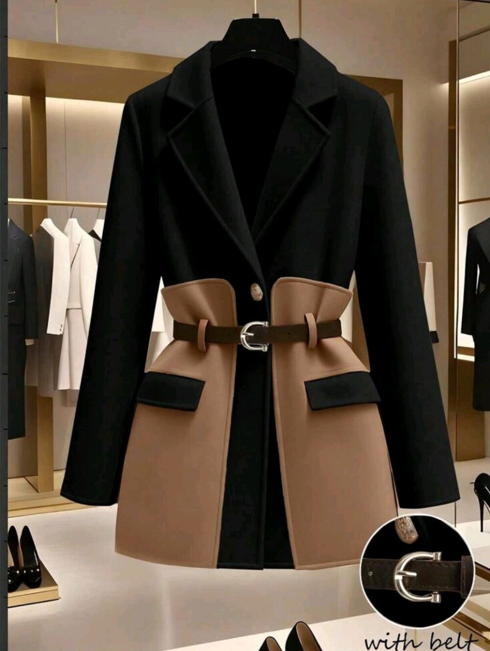 Women's Blazer With Lapel Design,Cinched Waistd Waist, Slim Fit, Casual